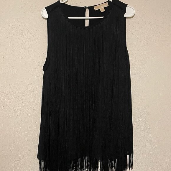 Michael Michael Kors Black Sleeveless Flapper Fringe Mini Dress Size L - Picture 7 of 7
